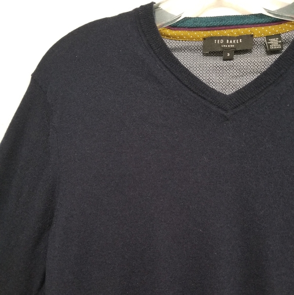 Ted Baker London Mens Navy Blue V-neck Wool Cashmere Sweater Fine Knit Medium - Picture 3 of 11